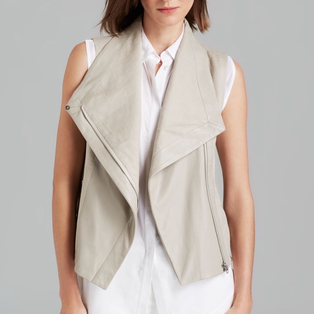 Vince asymmetrical linen leather trim vest size S